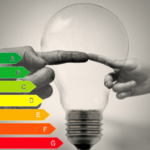 Energy performance ratings and black and white lightbulb